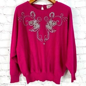 Vintage Women plus size 1X Sweater Maroon Crewneck Pullover Beaded Grannycore